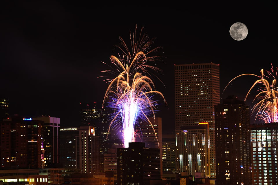 Fireworks with the Full Moon