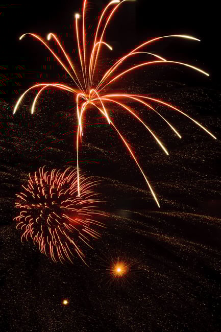 Make sure to control shutter speed when photographing fireworks and vary the shutter speed between 1 to 30 seconds to get different displays of fireworks action.