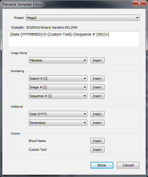 Lightroom Filename Template Editor