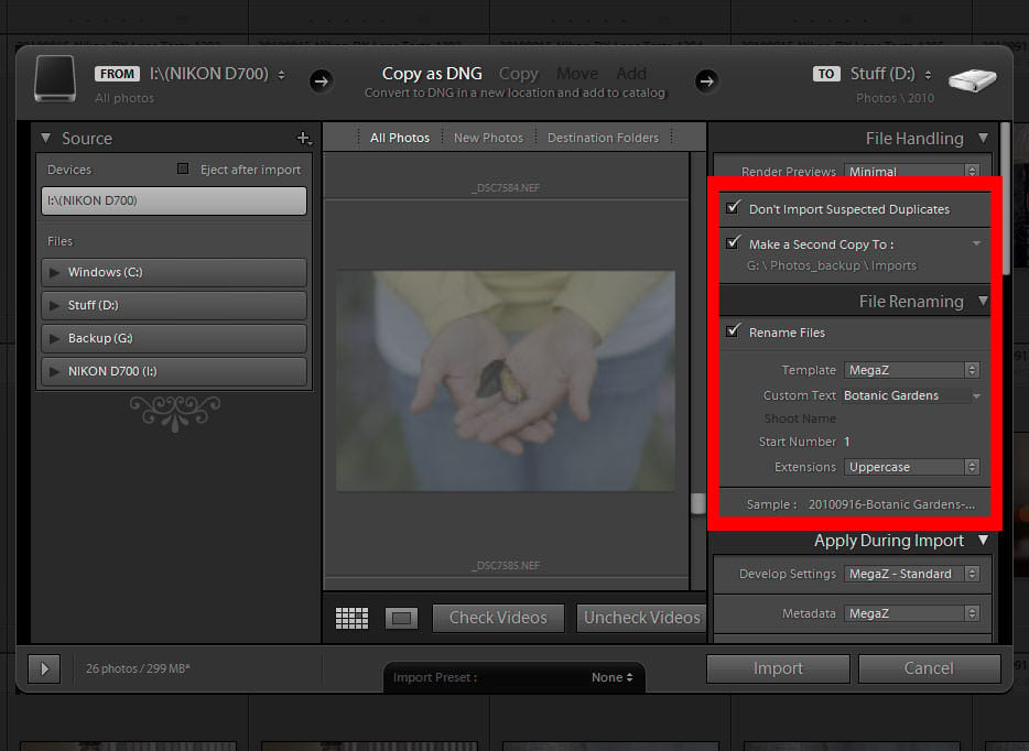 Lightroom Import Screen