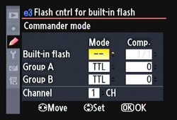 Nikon D700 Commander Mode Menu