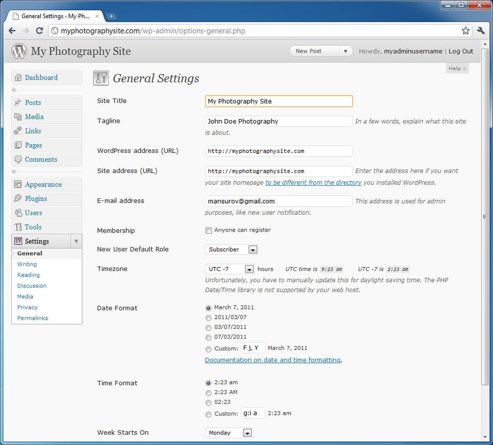 WordPress General Settings