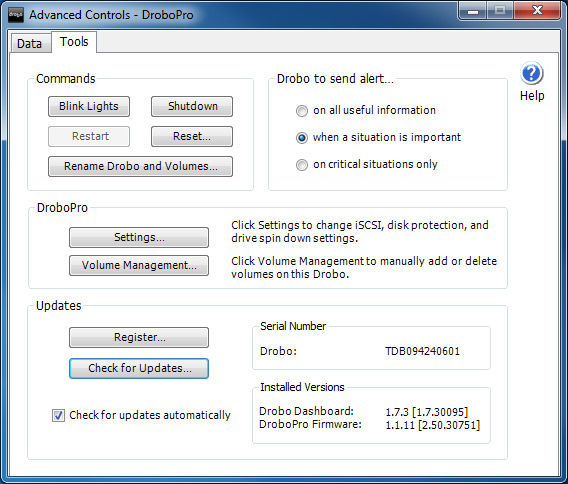 DroboPro - Advanced Controls Tools