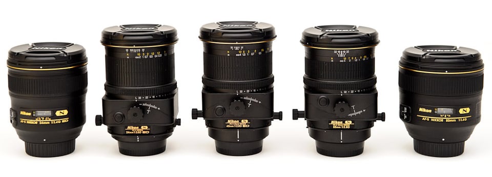 Nikon 24mm vs Nikon 24mm PC-E vs Nikon 45mm PC-E vs Nikon 85mm PC-E vs Nikon 85mm