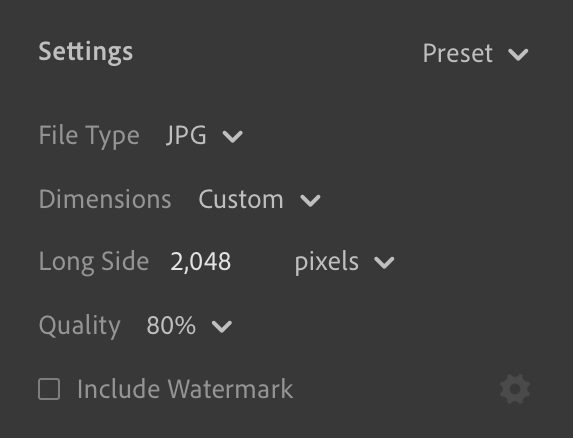 Lightroom CC Export Settings