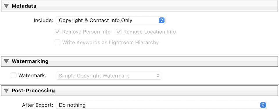 Lightroom Classic Export Metadata Watermarking Post-Processing
