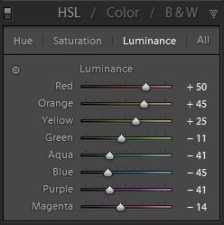 B&W HSL Panel Luminance Adjustment