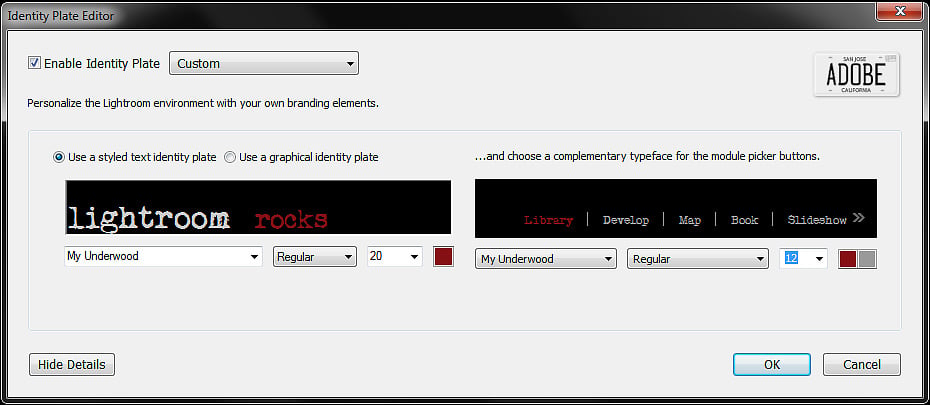 Identity Plate Editor