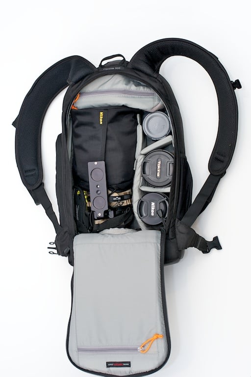 Lowepro Flipside 300 open to show capacity