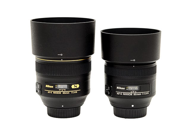 Nikon 85mm f/1.4G vs Nikon 85mm f/1.8G With Lens Hoods