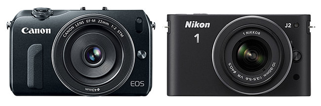 Canon EOS M vs Nikon 1 J2 Front