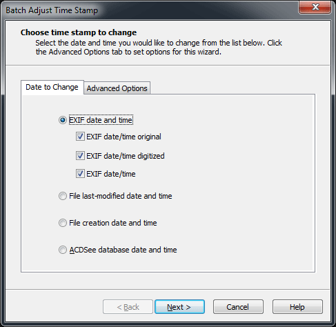 ACDSee Batch Adjust Time Stamp