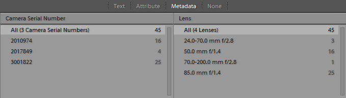 Lightroom Cameras Sorted by Serial Number