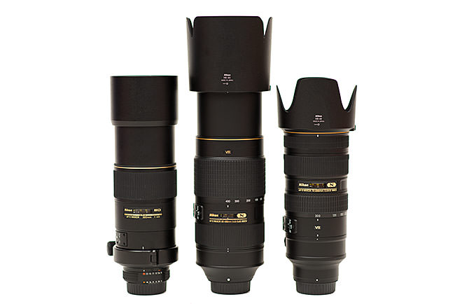 Nikon 300mm f/4D vs Nikon 80-400mm vs Nikon 70-200mm with Lens Hoods