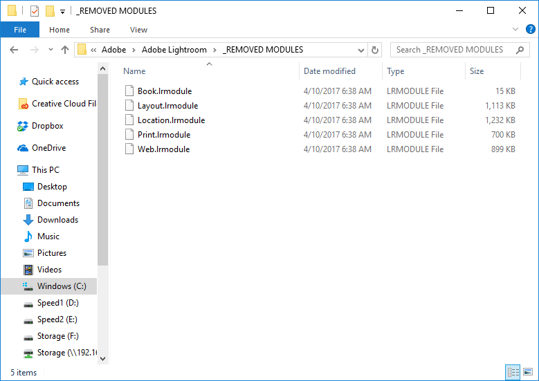 Lightroom Removed Modules Folder