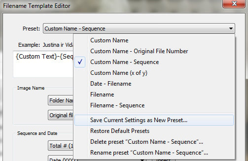 Manage Filename Templates