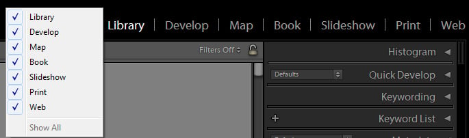 Lightroom Module Visibility