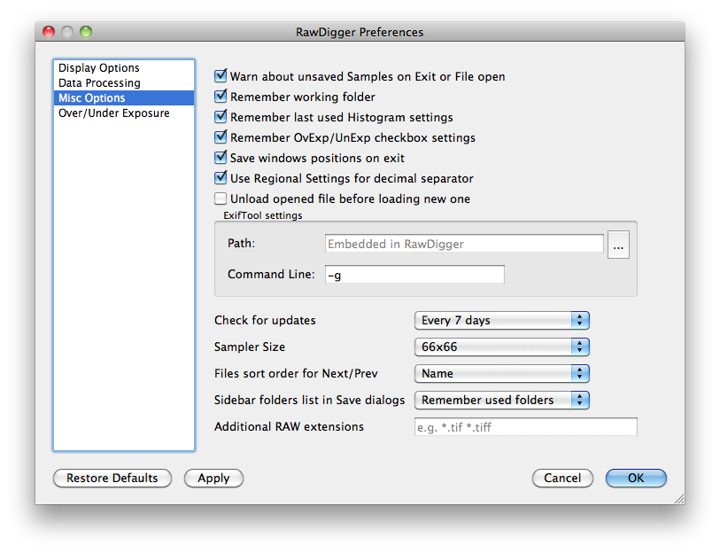 RawDigger Preferences 3