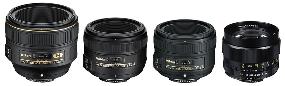 Nikon 58mm f/1.4G vs 50mm f/1.4G vs 50mm f/1.8G vs Voigtlander 58mm f/1.4