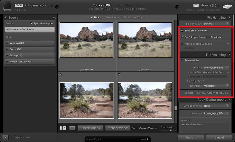 Lightroom Import Screen Handling and Renaming