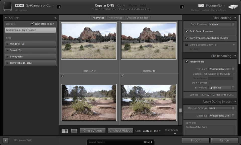 Lightroom Import Screen