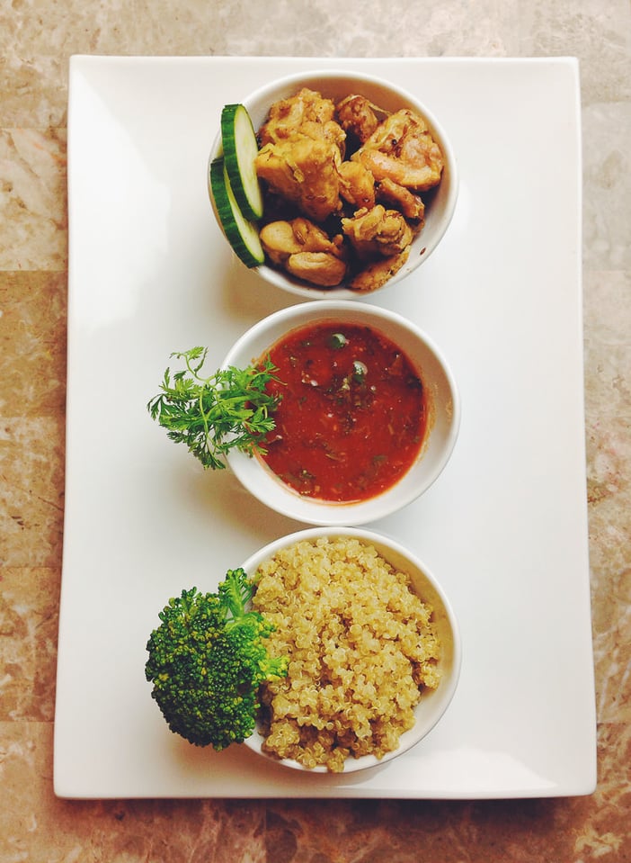 Chicken Tabaka with Quinoa and Garlic Tomato Sauce