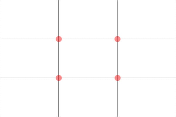 Rule of Thirds grid line with red dots at the four intersection points.
