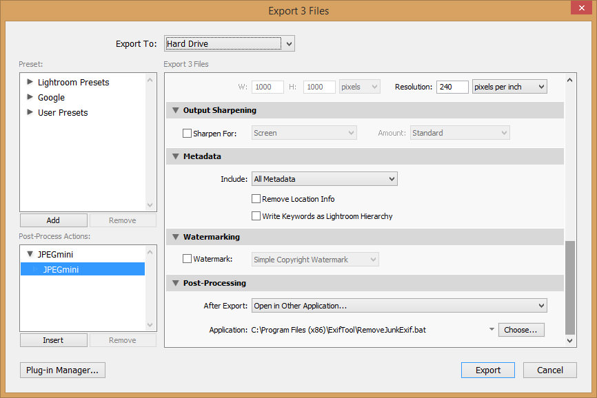 JPEGmini Lightroom Plugin Export