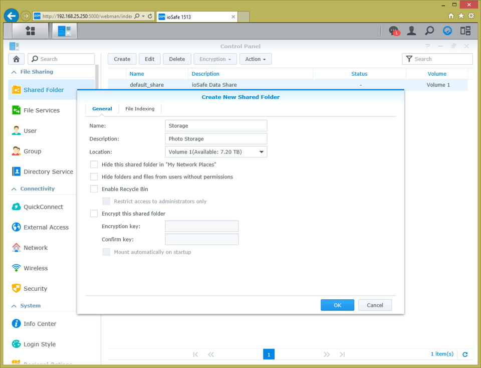 ioSafe 1513 Shared Folder Setup