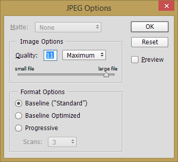 Photoshop JPEG Options