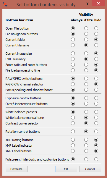 FastRawViewer Bottom Bar