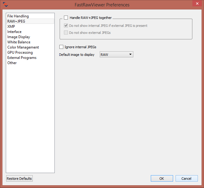 FastRawViewer Preferences RAW+JPEG