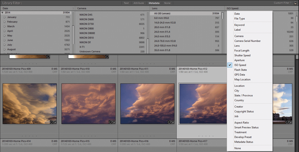 Lightroom Library Filter ISO