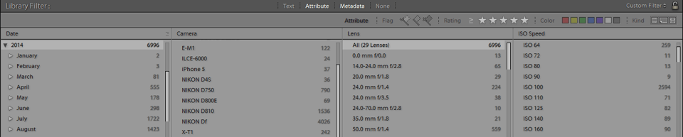 Lightroom Library Filter and Attribute