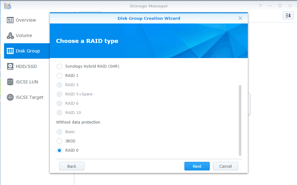 ioSafe Disk Group Creation Wizard RAID 0