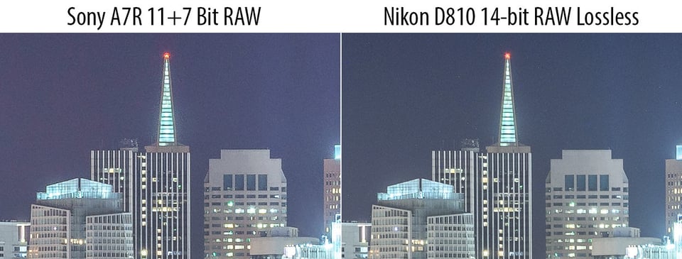Sony A7R 11+7 Bit RAW vs Nikon D810 14-Bit RAW