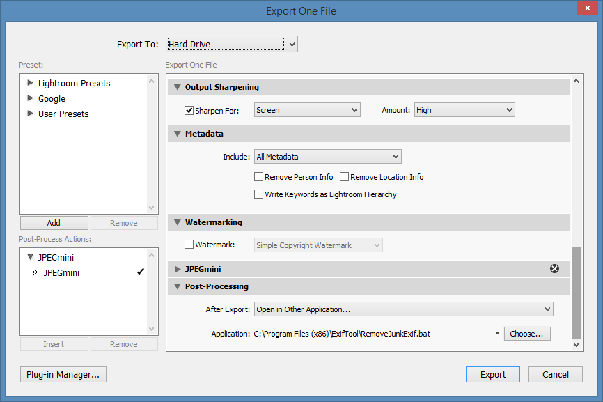 Lightroom Export Post-Processing Scripts