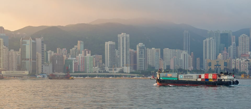 Cargo ship heading out of the harbour