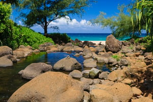 Mouth of the river at Hanakapiai Beach