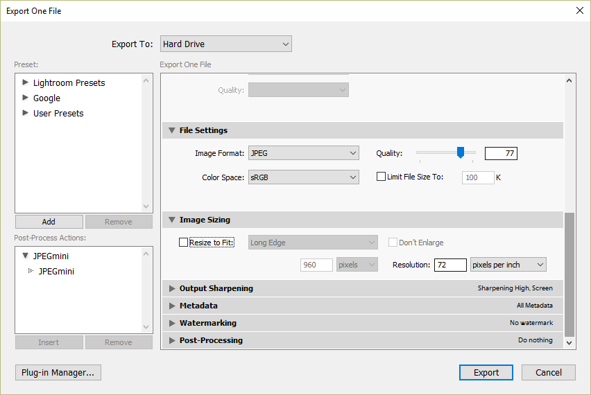 Lightroom Export JPEG Quality