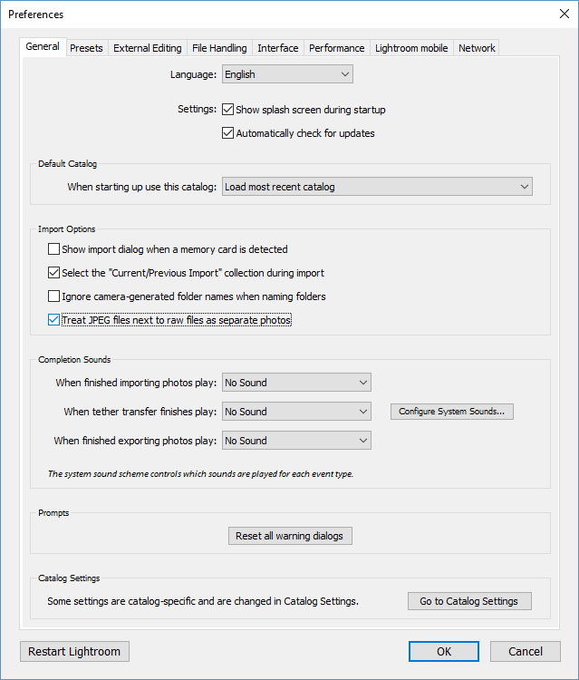 Lightroom Treat RAW and JPEG Check