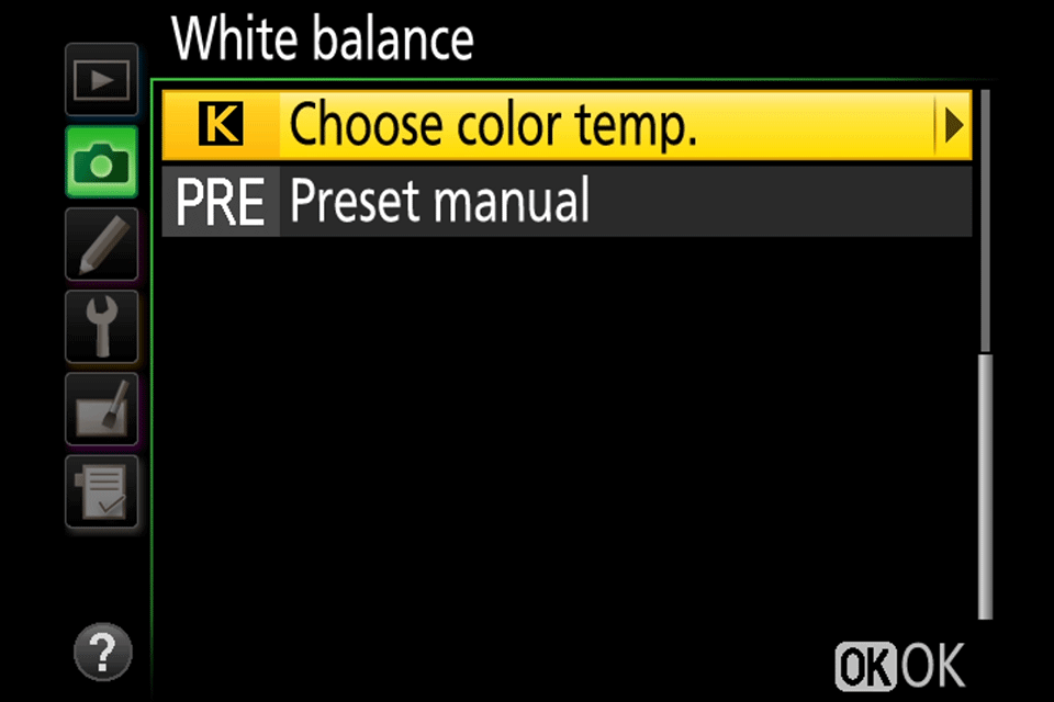 White Balance Color Temperature and Preset Manual