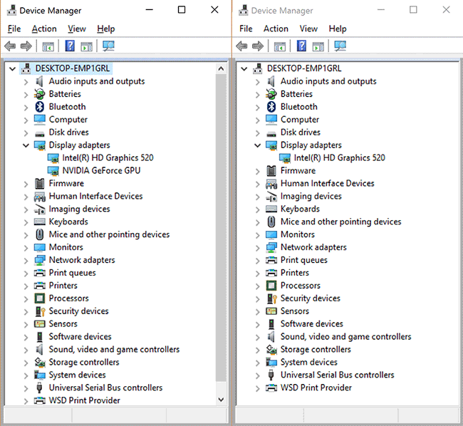 Surface Book Device Manager with and without GPU