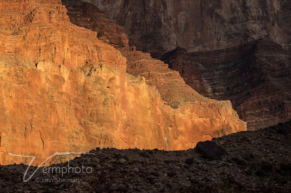 Sunset inside Grand Canyon, Arizona.