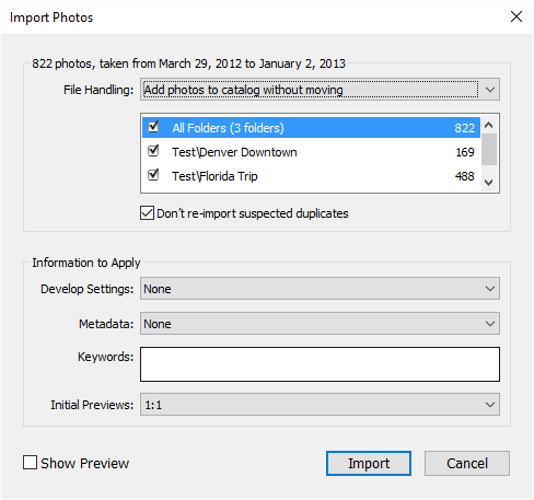 Lightroom 2 Import Dialog