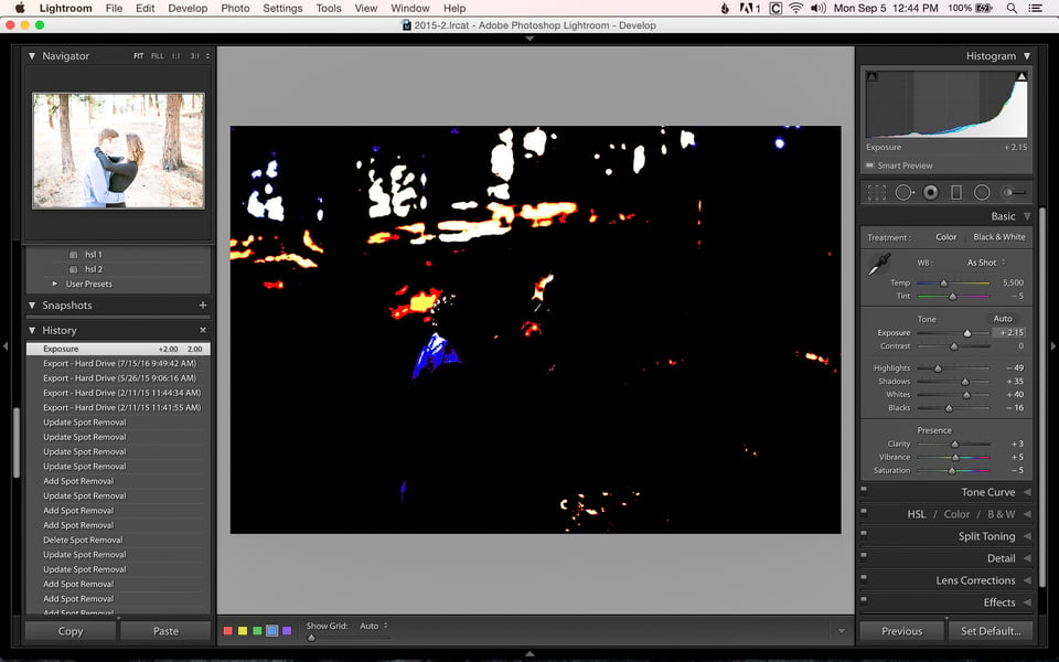 Clipping while adjusting exposure