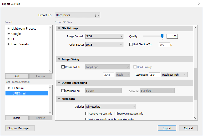 JPEGmini Pro Post Process Actions