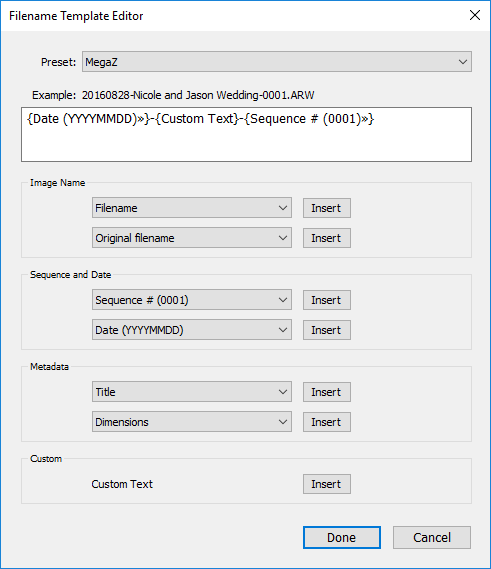 Lightroom Filename Template Editor