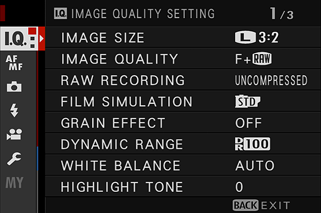 Fuji X-T2 Menu