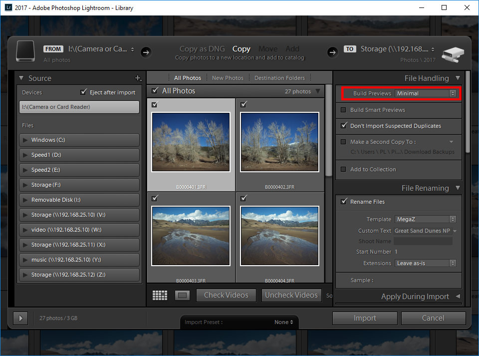 Lightroom Import Previews